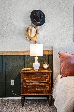 Primary bedroom in the model home located in Carillon at 13305 Eppright Trace Blvd., Manor, TX 