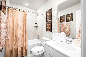 These are images of the secondary bathrooms in the Hawkins plan and is the model home in Carillon...